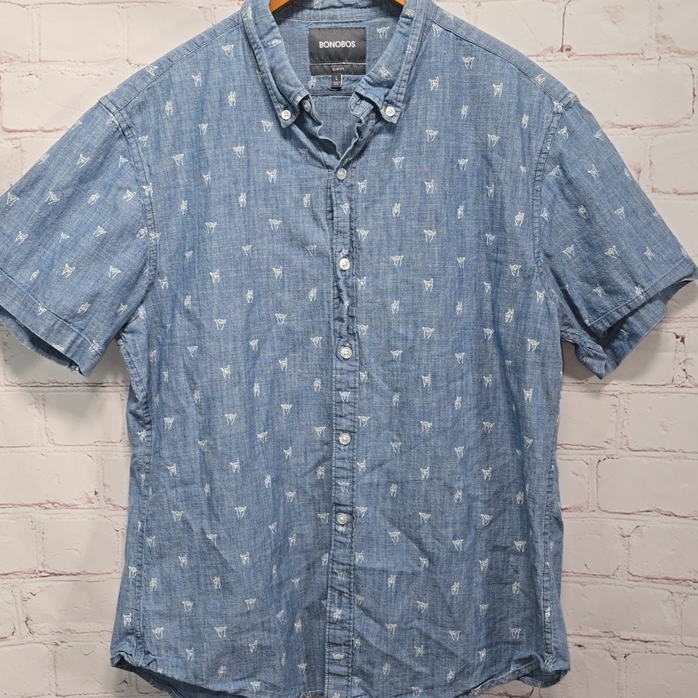 Bonobos Chambray Short Sleeve Shirt Slim Fit Mens Size L